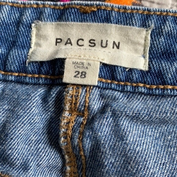 Pacsun Jean Skirt Denim Blue Mini Women's Size 28 Two Tone Raw Hem Button Fly - Picture 4 of 8